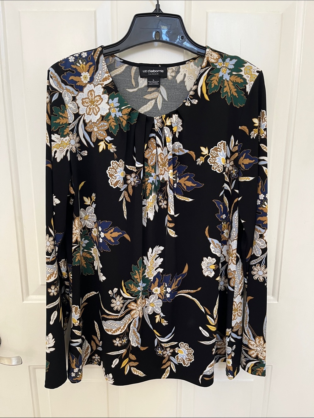 Liz Claiborne Black Floral Long Sleeve Top